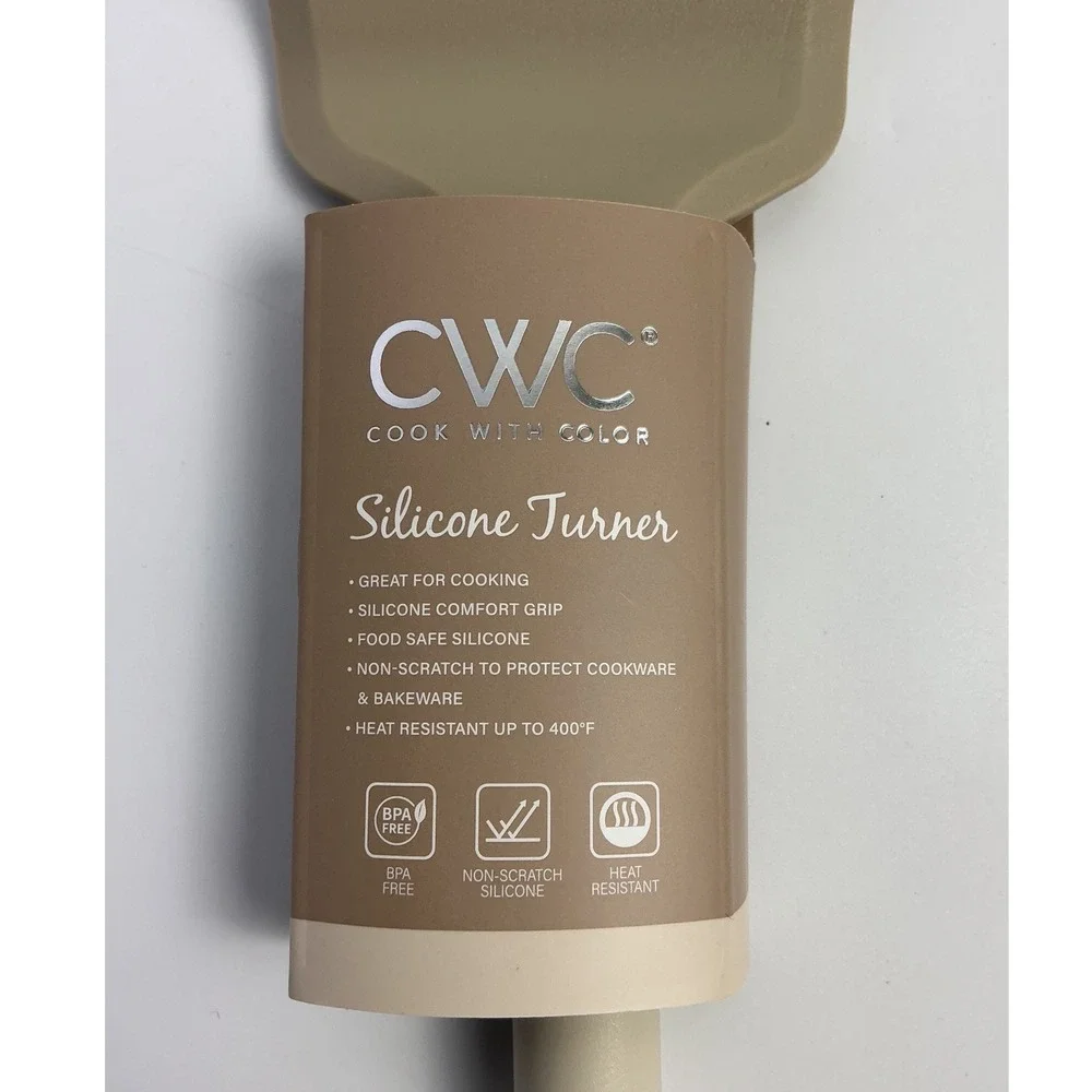 CWC Cook With Color Silicone Turner Tan Heat Resistant Kitchen Utensil New‎